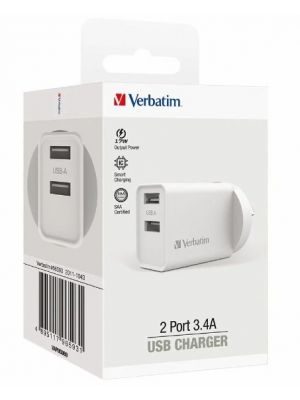 VERBATIM USB Charger DUAL PORT USB-A with total 3.4A in White