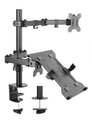 Brateck Economical Double-Joint Articulating Monitor Arm with Laptop Holder - LDT12-C1M2KN