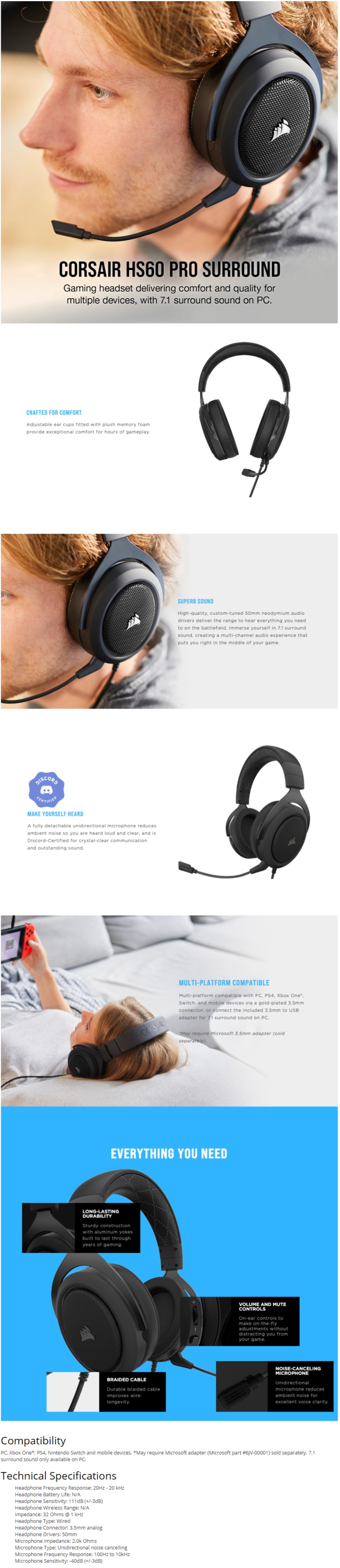 Corsair HS60 PRO Surround Gaming Headset Carbon - Allneeds Computers